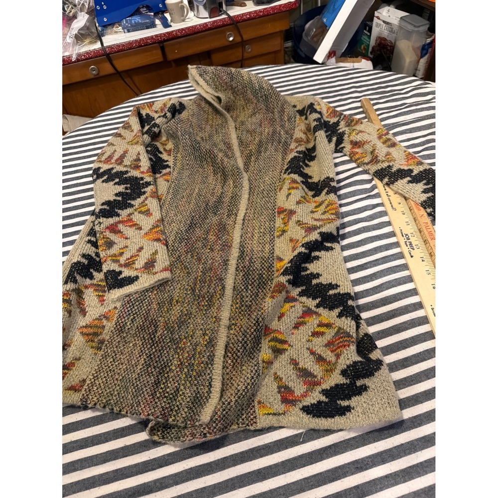 Woven Heart Womens Southwestern Hooded Open Front Cardigan Tan Black Orange M